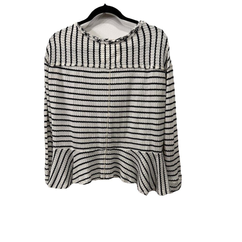 We The Free Auntie Em Thermal Top S/P Black White Boxy Peplum Raw Edge Coastal - Picture 3 of 11